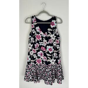 Banana Republic Floral Drop Waist Mini Shift Dress Womens 0 Navy Purple New